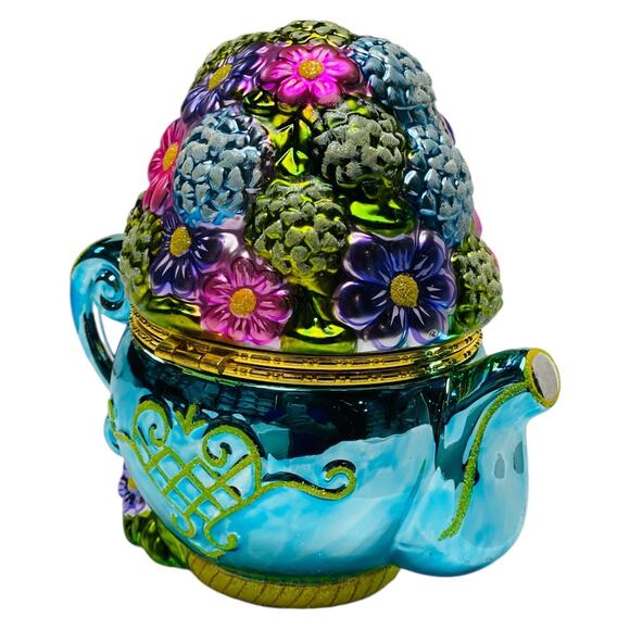 Christopher Radko 6" Hinged Porcelain Trinket Teapot 2006 Spring Bouquet MIB - Picture 8 of 15